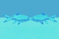 3d rendering illustration of two blue fish in love creating bubbles on a blue background Royalty Free Stock Photo