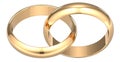 3D rendering illustration of Two golden wedding rings connected like chain links on an isolated white background Royalty Free Stock Photo