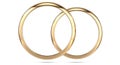 3d rendering illustration of two wedding rings isolated on white background. Top view of a pair of gold rings