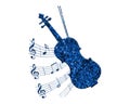 3d rendering illustration of a violin composed out of blue glitter on a white background Royalty Free Stock Photo