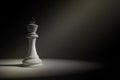 3D Rendering : Illustration of white king chess in a very dark room with sun light painting drop on a chess