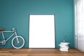 3d rendering : illustration of white mock up frame. hipster background. mock up white poster or picture frame. Royalty Free Stock Photo
