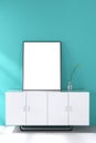 3d rendering : illustration of white mock up frame. hipster background. mock up white poster or picture frame. living room Royalty Free Stock Photo