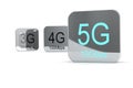 3D rendering illustration of a wireless cellular network speed evolution with 5G block