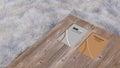 A 3d rendering image of name card on wooden plate place on white fur