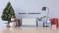 3d rendering image of working table in christmas day