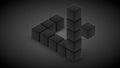 3D rendering of an impossible triangle of black cubes on a black surface. Abstract image for background, screen saver. One cube is Royalty Free Stock Photo