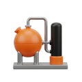 3D Rendering of an Industrial Chemical Processing Unit with Orange Spherical Tank and Black Cylinder Royalty Free Stock Photo