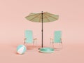 Swim tube and ball with beach chairs and umbrella in studio