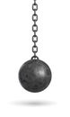 3d rendering of an ink black wrecking ball hanging from a chain isolated on white background. Royalty Free Stock Photo