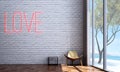 The minimal living room interior design and brick wall texture background and sea view Royalty Free Stock Photo