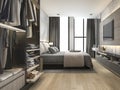 3d rendering luxury modern bedroom suite in hotel with wardrobe and walk in closet