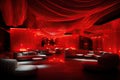 3d rendering of the interior of a theater with red curtains, Red VIP club interior with beautifull lighting, AI Generated Royalty Free Stock Photo