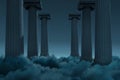 ionic columns over fluffy night clouds