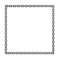 3d rendering of an iron chain lying on a white background in a shape of a large square.