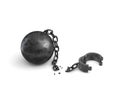 3d rendering of an isolated ball and chain lying broken near a leg shackle. Royalty Free Stock Photo