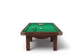 3d rendering of an isolated billiard table with a full set of sticks and balls in its surface. Royalty Free Stock Photo