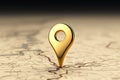 3D rendering Isolated gold location pin with textured background