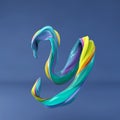 3d rendering of isolated letter. Wavy dabs of colorful paint by calligraphy brush in space. Three dimensional strokes.