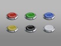 3D rendering of isolated realistic round glossy buttons in various colors with shiny metallic frame Royalty Free Stock Photo