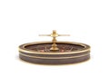 3d rendering of an isolated wooden casino roulette with golden decorations on white background.