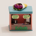 3D rendering of an isometric kebab shop, perfect for a design project.