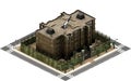 Isometric city buildings, prison jail. 3D rendering