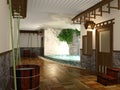 3D rendering japanese style public shower room interior Royalty Free Stock Photo