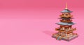 3D rendering japanese temple on red color background