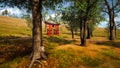 Japanese traditional gate Torii, symbol of Shintoism .Natural landscape 3D render