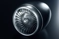 3D Rendering jet engine, close-up view jet engine blades. Blue tint. Royalty Free Stock Photo