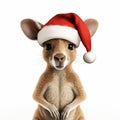 3d Rendering Kangaroo With Santa Hat - Festive Animal Illustration