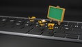 3D Rendering of keyboard with push button Education and blackboard school desks that represents education online or office and