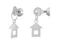3d rendering of 2 keys with attached labels inside their locks on white background.