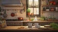 3D rendering of a kitchen in a loft style with a beautiful design Royalty Free Stock Photo