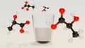 3d rendering of lactic acid molecules and milk