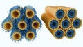 A 3D rendering of a lamellar phase and an inverse hexagonal phase