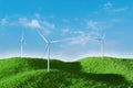 3d rendering. Landscape with wind turbine in green field over blue sky background. Royalty Free Stock Photo