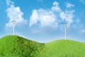 3d rendering. Landscape with wind turbine in green field over blue sky background Royalty Free Stock Photo