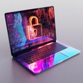 3d rendering of a laptop with a vibrant digital padlock, representing internet security Royalty Free Stock Photo