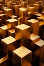 3d rendering of a large group of gold cubes