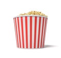 3d rendering of a large red and white bucket full of popcorn on a white background.