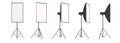 3d rendering of a large softbox lighting set on a stand in different angles.