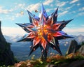 a 3d rendering of a large star on top of a mountain