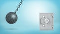 3d rendering of a large wrecking ball swinging in dangerous closeness to silver old-fashioned safe box and crashing Royalty Free Stock Photo