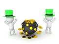 3D Rendering of leprechauns dancing around pot of gold