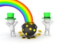 3D Rendering of leprechauns dancing around pot of gold Royalty Free Stock Photo