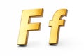 3D rendering of letter F in gold metal isolated in white background Royalty Free Stock Photo
