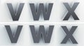 3d rendering of the letters V, W, X in blushed metal of a white isolated background. 3D render. Royalty Free Stock Photo