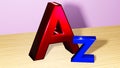 3D Rendering of The letters A and Z represent an early learning curve on pink background. Realistic 3d shapes. Education concept.